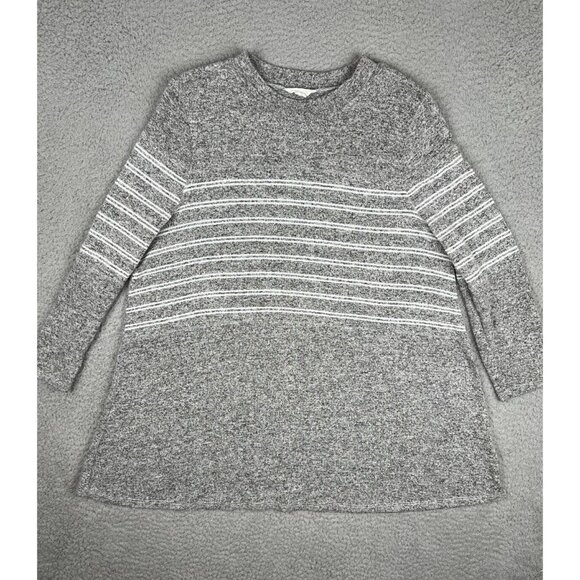 Caslon Pullover Tunic Top Long Sleeve Knit Striped Gray White Size XL Sweater - Picture 1 of 7
